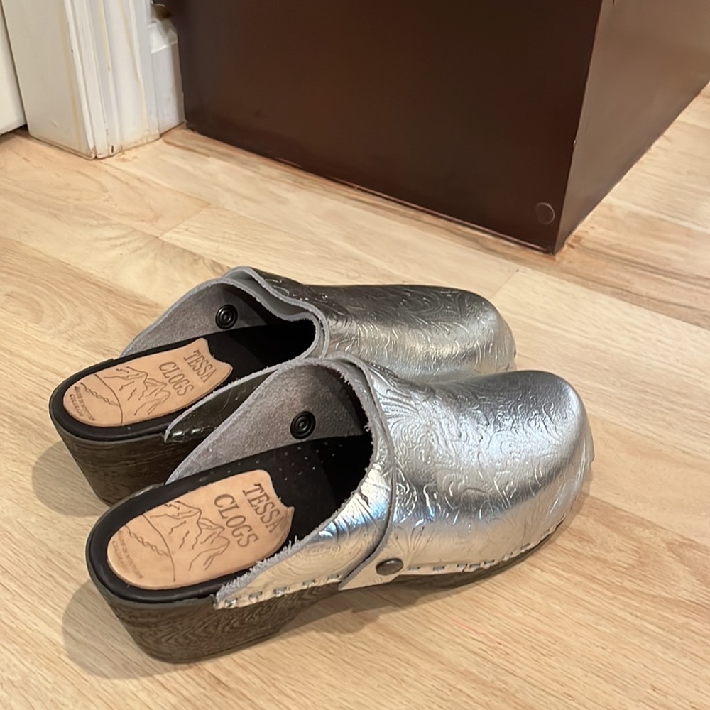 Silver Embossed Clogs - image 2
